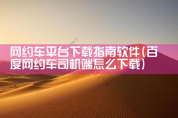 网约车平台下载指南软件